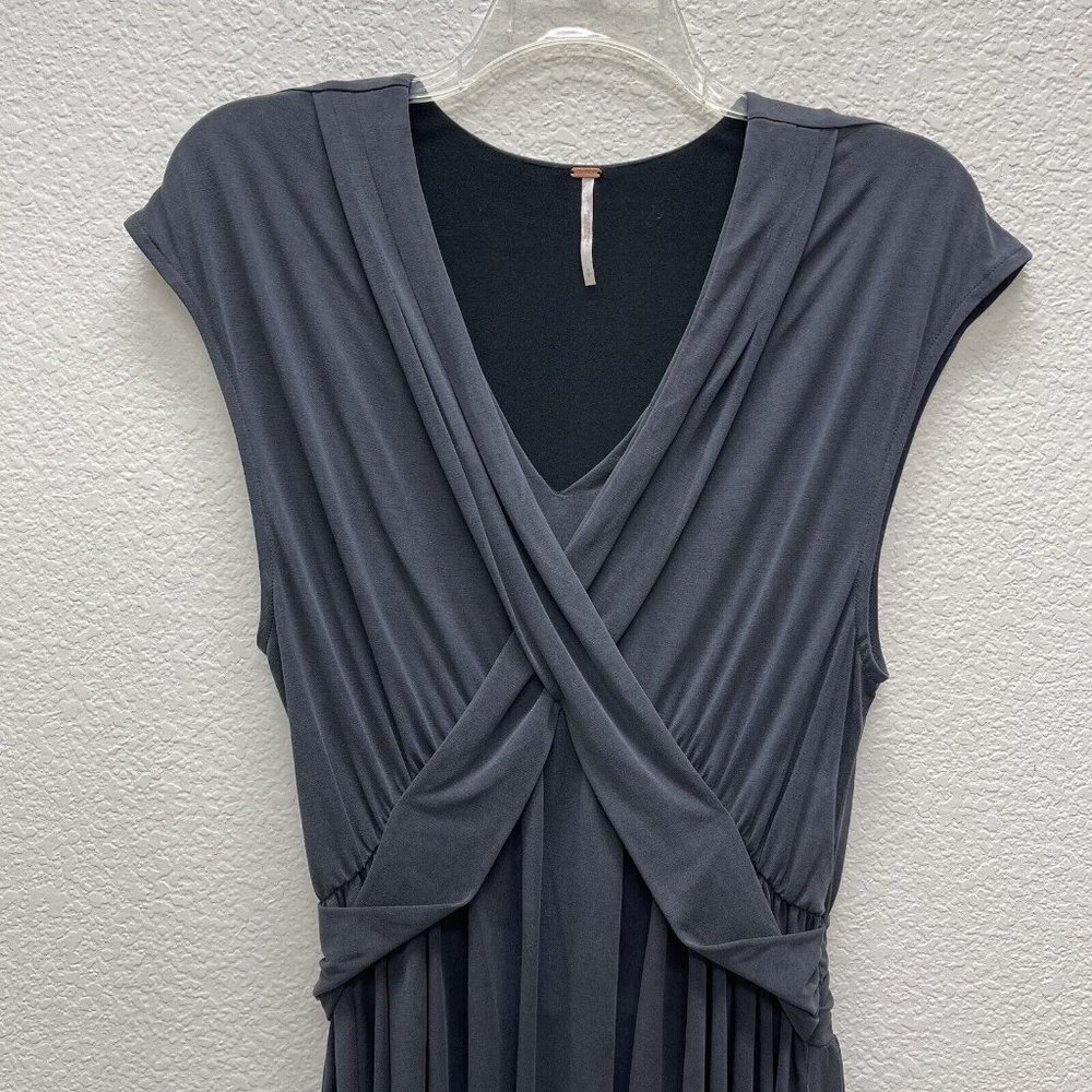 FREE PEOPLE CRISS CROSS Womens Small Dress Gray Cap Sleeves Raw Hem Flirty Fun - Picture 3 of 8